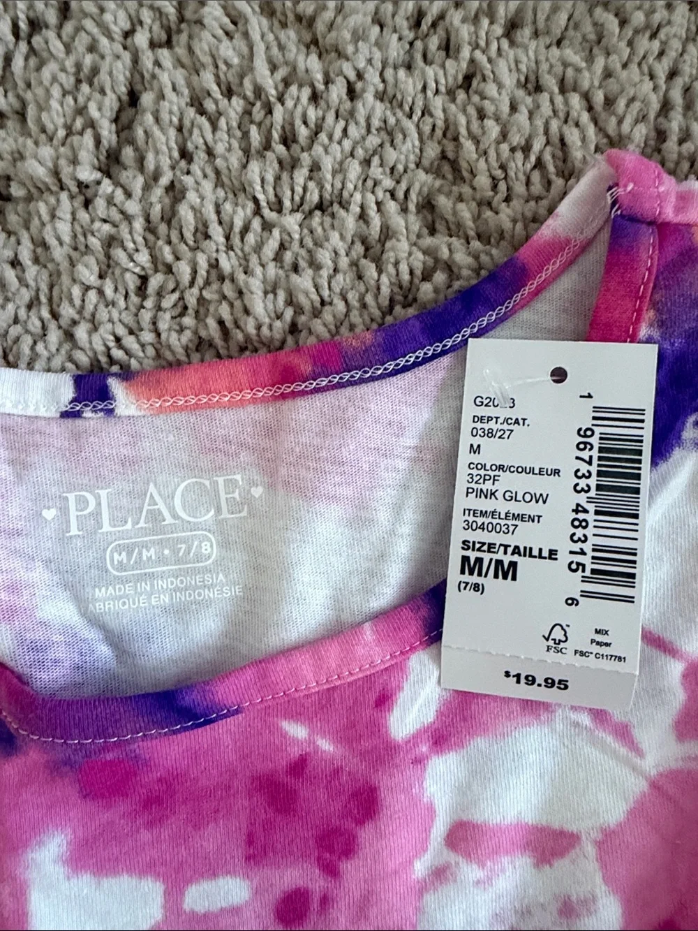 NWT Children's Place girls size M Pink Purple Peach Tie-Dye Sleeveless Dress
